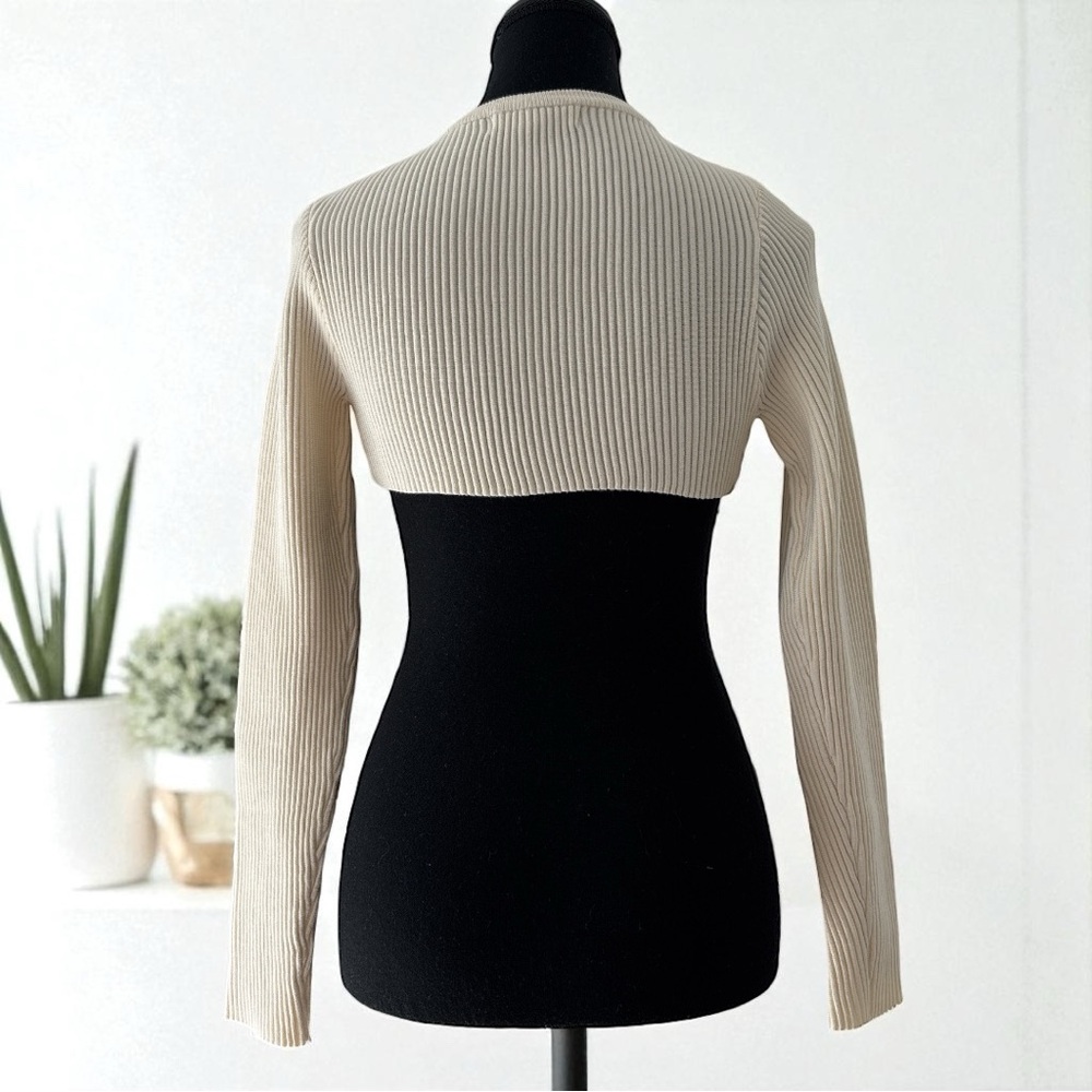 Re_Styld Cream Ribbed Long Sleeve Over-Shirt Top, Size 2 - Picture 6 of 10